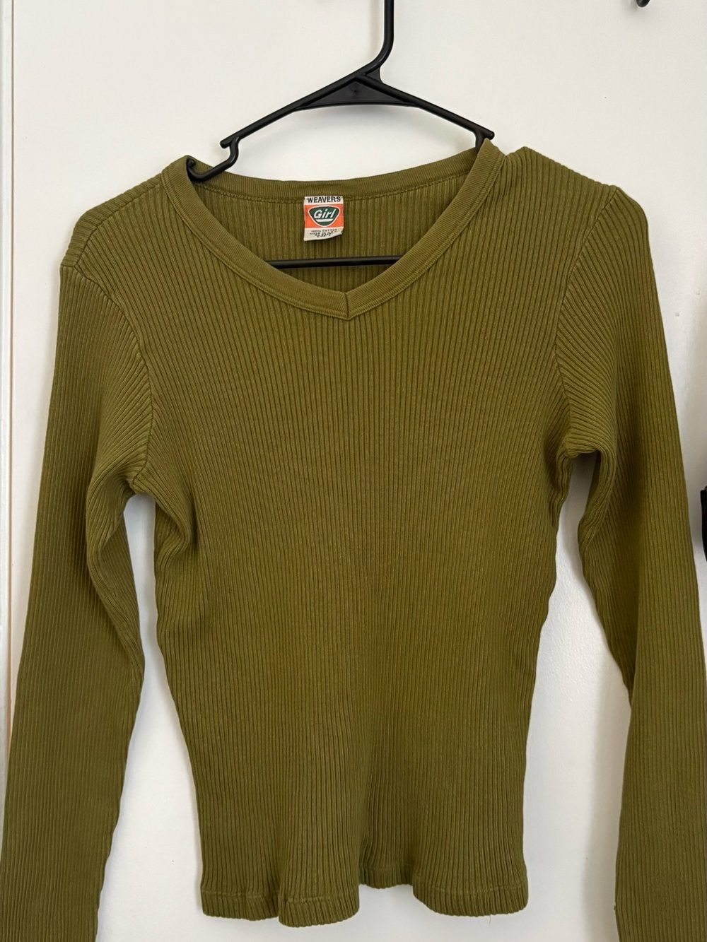 Weavers Olive Ribbed V-Neck Long Sleeve Top